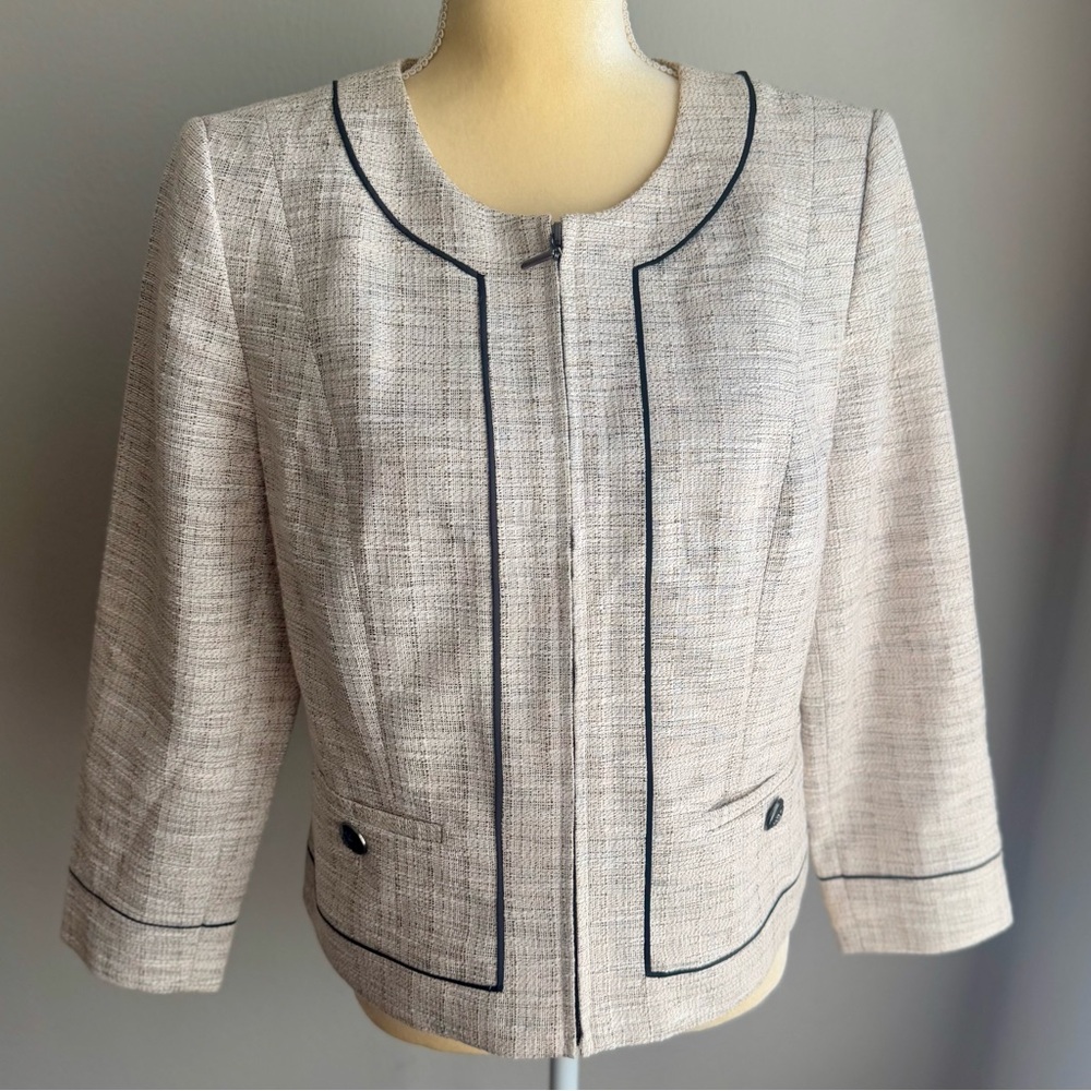 White House Black Market Tweed Blazer Pink Threading & 3/4 Sleeves